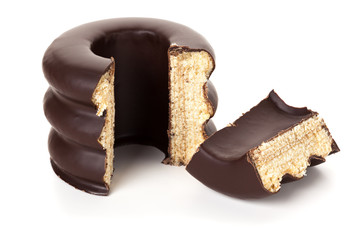 Baumkuchen, German layer cake isolated on white