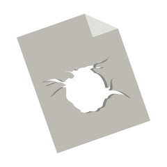 Piece of paper with hole icon. Document data archive office and information theme. Isolated design. Vector illustration