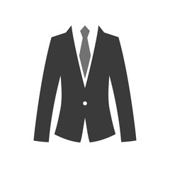 Flat suit and tie icon for web. Simple gentlemen silhouette isolated on white background. Business symbol man in gray office costume. Boss well looking fashion work style.