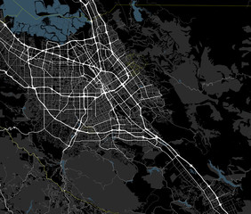 Black and white map of San Jose city. California Roads
- 130074178