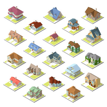 isometric image of a private house set