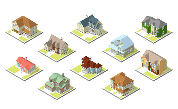 isometric image of a private house set