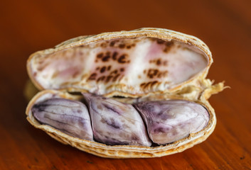 CloseUp of boil peanut on wood background