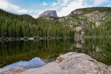 scenic view of Hallett Peak and wooded banks of Bear Lake
Rocky Mountain National Park, Estes Park, Colorado, Untied States