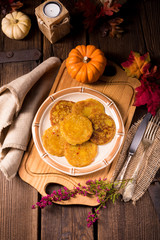 Obraz na płótnie Canvas Potato pancakes with pumpkin puree