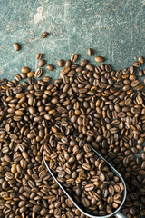 Roasted coffee beans.