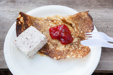 Homemade crepe ready to eat