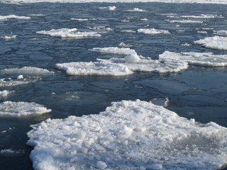 A freezing sea is covered with ice floes