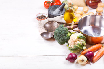 empty pan with various products for cooking