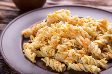 nautically pasta on the wooden background
