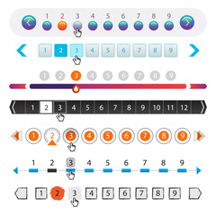 Pagination bars for website ore for digital user interface ore and mobile application design. Vector illustration. Different styles of website pagination.