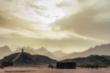 Fototapeta na wymiar Desert landscapes in bedouin camp, Egypt. Low light photo.