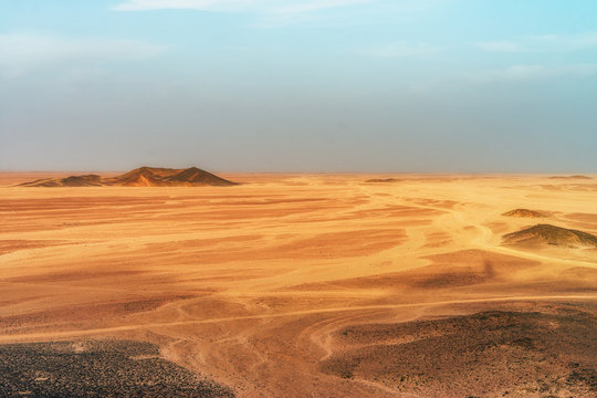 Desert landscapes in bedouin camp, Egypt. Low light photo.