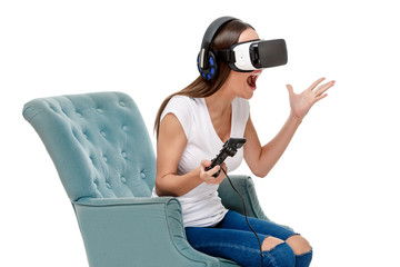 Woman with virtual reality goggles