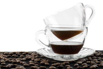 Coffee beans and coffee mug