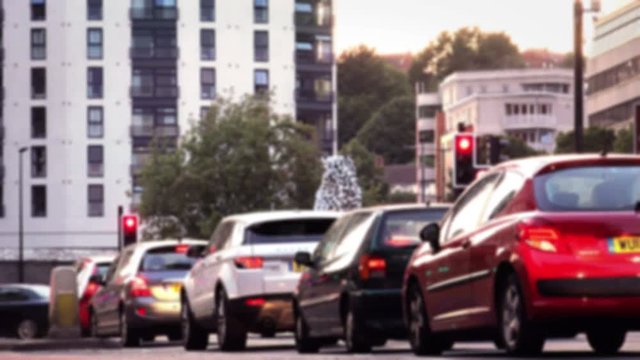 traffic in the street: rush our: people coming home with cars 