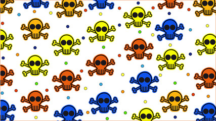 Colored skulls background on white.