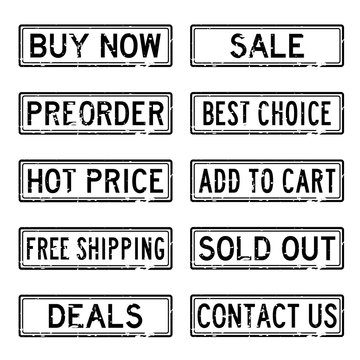 Set of black commerce square stamp for online shopping business