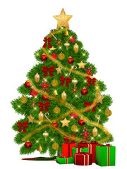 Christmas tree with ornaments, 3d illustration, isolated on the