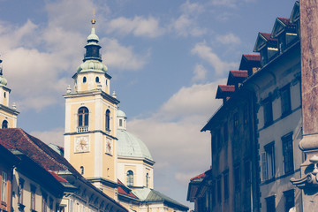 One of the central streets the city Ljubljana, Slovenia