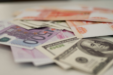 bank banknotes dollar, euro, ruble