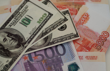 Fototapeta na wymiar bank banknotes dollar, euro, ruble