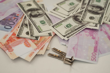 bank banknotes dollar, euro, ruble