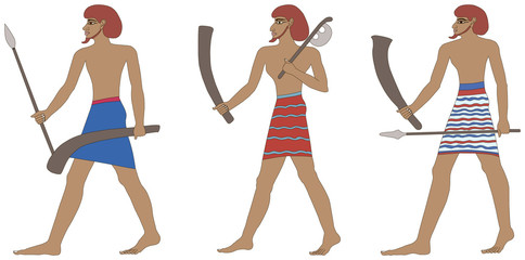 A set of three historic Egyptian soldiers. Warriors of Pharaonic