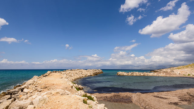 The mouth of the Antinioti Lake canal near Acharawi village.Corfu, Greece.