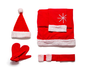 Santa Claus clothes isolated on white background.
