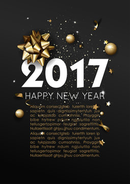 Happy New Year 2017 greeting card or poster template flyer  invitation design.