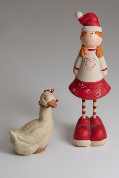 Christmas decoration with Santa girl and a goose