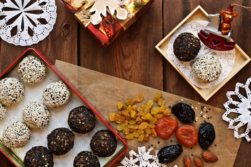 vegetarian foods. festive New Year's table. homemade candy of dr