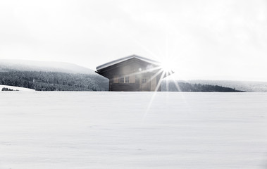 Schihütte in Winterlandschaft