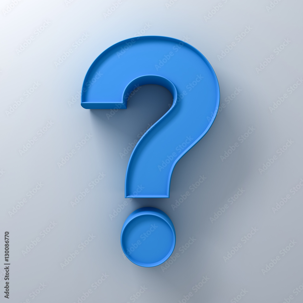 Leinwandbilder blue question mark on white background abstract with shadow 3d rendering