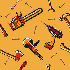 Seamless pattern with construction tools. Vector texture