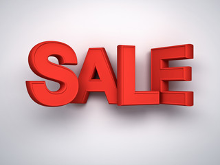 3d red sale word on white background with shadow 3D rendering