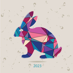 The 2023 new year card with Rabbit made of triangles