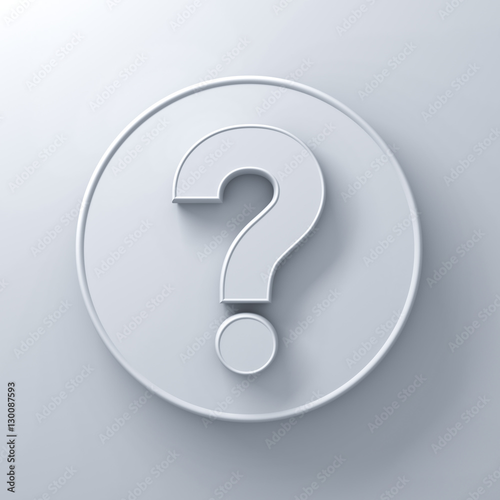 Poster white question mark on white round signboard background abstract with shadow 3d rendering