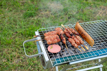 Food on barbecue grills