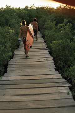 Boardwalk to surf from Cabinas las Olas, Avellanas Beach, Guanacaste State, northwest