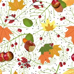 jesienny bezszwowy wzór w liście i jabłka