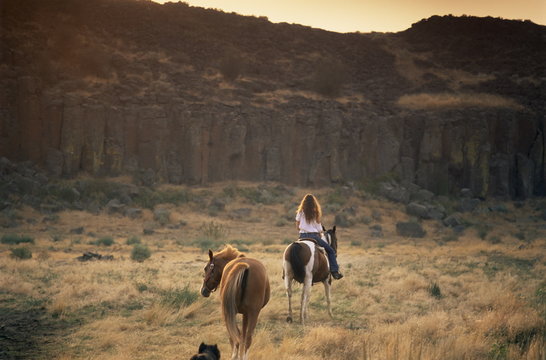 Woman riding horse, Odessa, Eastern Washington state