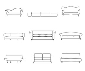 Modern luxury sofas and couches furniture icons set for living room vector illustration.