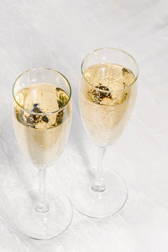 two glasses of champagne in a close-up top view