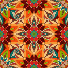 Ornate floral seamless texture, endless pattern with vintage mandala elements.