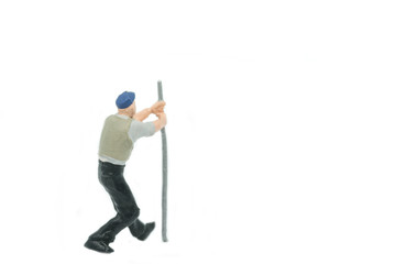 Miniature people Track workers concept on white background
