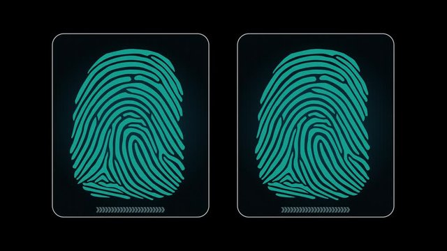 the process of fingerprint scanning - digital security system, two result - access granted and denied, alpha matte