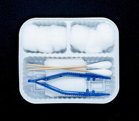 Equipment wound set on a black background