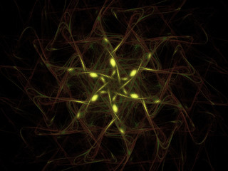 Fractal pattern of  brown yellow  star  on  black background